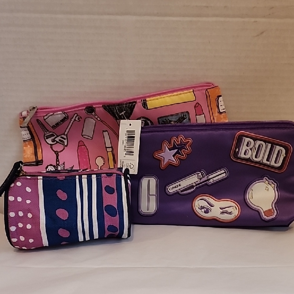 Lot Of 3 Cosmetic Pouch And Makeup Patch Motifs